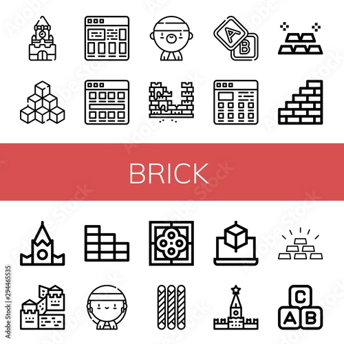 Set of brick icons such as Kremlin  Cubes  Tiles  Gangsta  Brick  Blocks  Gold  Wall  Great wall of china  Brick wall  Tile  Grissini  Cube  Abc block  