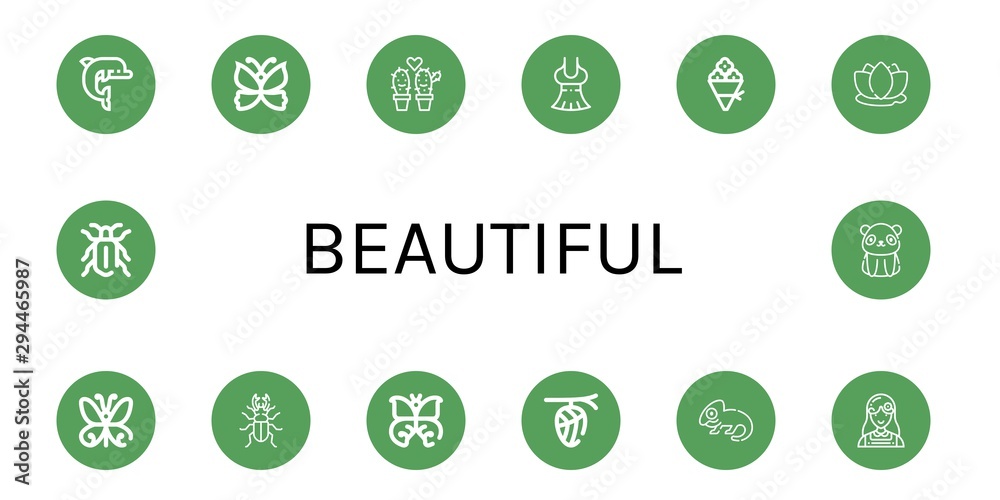 Set of beautiful icons such as Dolphin, Butterfly, Cactus, Dress, Flower bouquet, Lotus, Beetle, Cocoon, Chameleon, Florist, Panda bear , beautiful Set of beautiful icons such as Dolphin, Butterfly, Cactus, Dress, Flower bouquet, Lotus, Beetle, Cocoon, Chameleon, Florist, Panda bear , beautiful