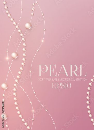 Elegant 3D Pink Pearls. Pearl Beads. Treasure realistic design.