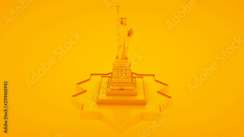 Statue of Liberty isolated on yellow background. 3d Illustration