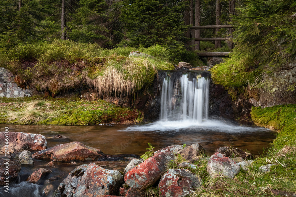 Small waterfall in the Krkonose National park Sumava, Certova Strouha, Czech Republic