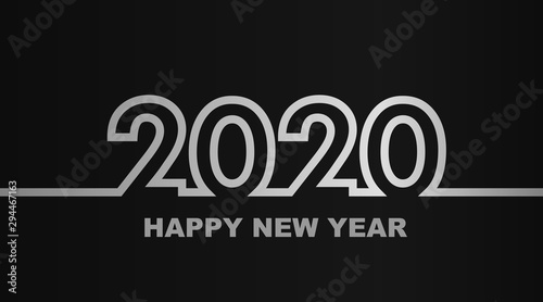 Year 2020 - simple greeting card, invitation, flyer, poster or design element - silver-metal-gray outline - vector