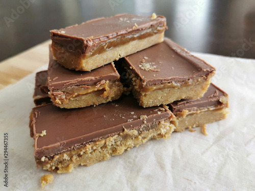 Millionaire s shortbread with chocolate and caramel.