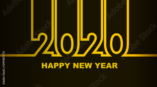 Year 2020 - simple greeting card, invitation, flyer, poster or design element - golden outline - vector