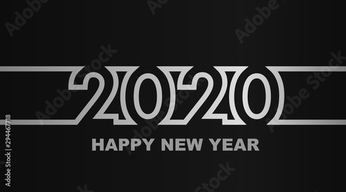 Year 2020 - simple greeting card, invitation, flyer, poster or design element - silver-metal-gray outline - vector