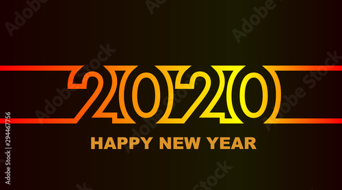 Year 2020 - simple greeting card, invitation, flyer, poster or design element - warm - yellow orange red - outline - vector