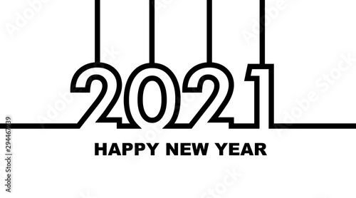 Year 2021 - simple greeting card, invitation, flyer, poster or design element - black outline - vector
