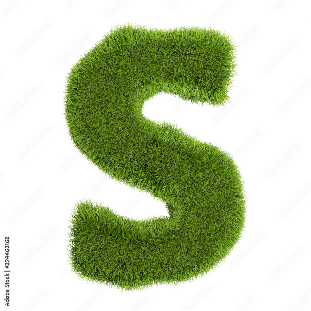 Green Grass Letter S isolated On White Background. Font For Your Design. 3D Illustration Green Grass Letter S isolated On White Background. Font For Your Design. 3D Illustration