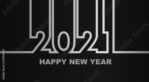 Year 2021 - simple greeting card, invitation, flyer, poster or design element - silver-metal-gray outline - vector