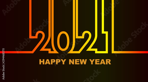 Year 2021 - simple greeting card, invitation, flyer, poster or design element - warm - yellow orange red - outline - vector