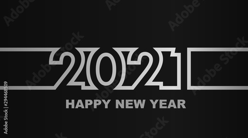 Year 2021 - simple greeting card, invitation, flyer, poster or design element - silver-metal-gray outline - vector