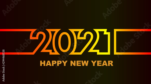 Year 2021 - simple greeting card, invitation, flyer, poster or design element - warm - yellow orange red - outline - vector