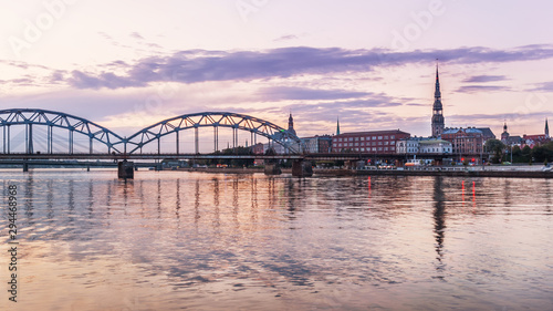 panoramic view of the old european city at sunset. Riga, Latvia