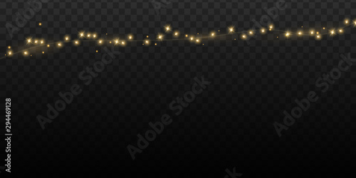 Christmas lights bulbs isolated. Glowing golden Christmas Party hanging lamp garlands string for Xmas Holiday cards, banners, posters, web design. Magic night lights vector design element.