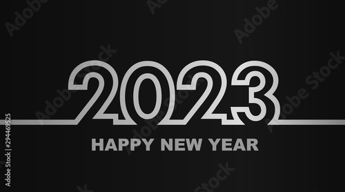 Year 2023 - simple greeting card, invitation, flyer, poster or design element - silver-metal-gray outline - vector
