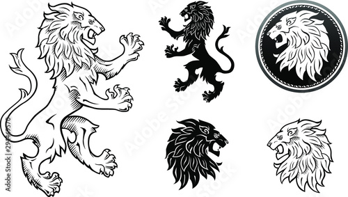 Black & White Lion Emblem and Lions Head