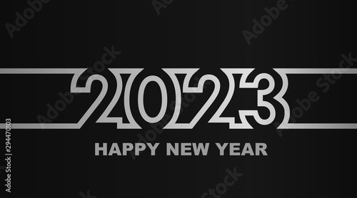 Year 2023 - simple greeting card, invitation, flyer, poster or design element - silver-metal-gray outline - vector