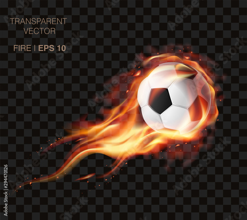 Photo Realistic vector soccer ball on fire and  logo for football club, badge template