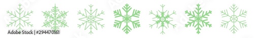 Snowflake Icon Green | Snowflakes | Ice Crystal Winter Symbol | Christmas Logo | Xmas Sign | Variations