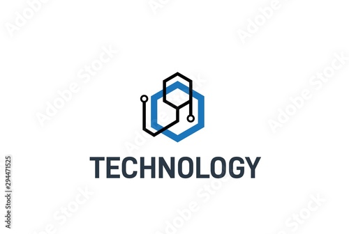 Abstract geometric hexagon connection line technology logo design vector template