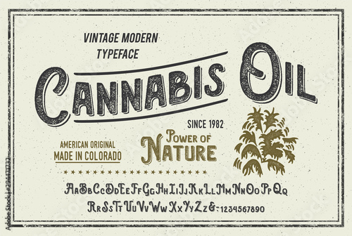 Original Handmade Textured Font With Shadow Effect. Retro Typeface. Vector Illustration.