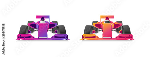 Racing bolides sport cars, modern graphic gradient illustrations in two colours