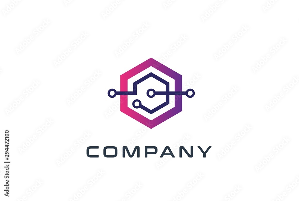 Abstract geometric hexagon technology logo design vector template with network connection line Abstract geometric hexagon technology logo design vector template with network connection line