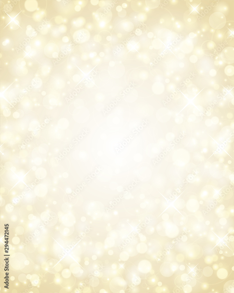 Christmas golden glitter lights background of bright glow magic bokeh and place for text vector illustration