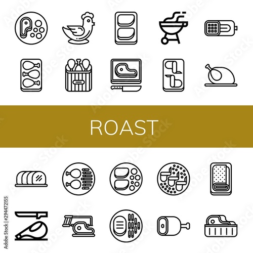 Set of roast icons such as Steak, Chicken leg, Chicken, Chicken breast, Bbq, wings, Ham, Tenderloin, Meatloaf , roast