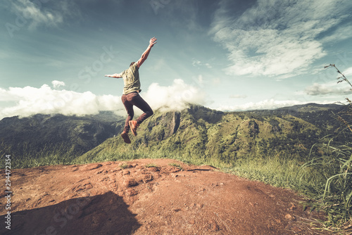 Man jumping at Ella Rock, Sri Lanka