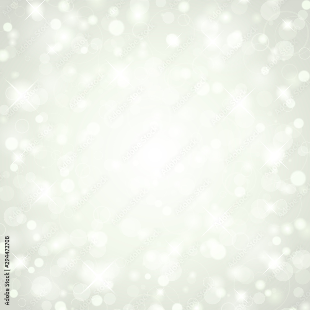 Christmas white glitter lights background of bright glow magic bokeh and place for text vector illustration - obrazy, fototapety, plakaty 