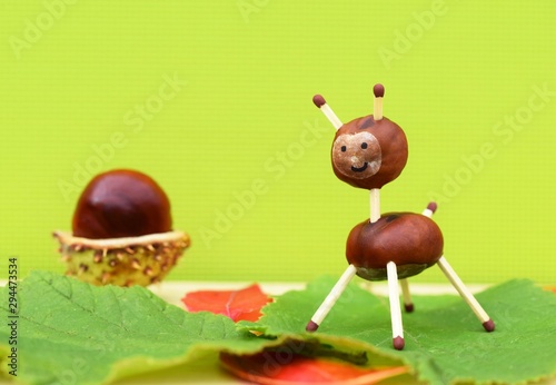 Cute animal figurine made of chestnuts © Martina