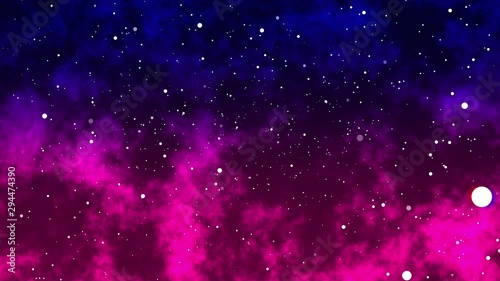Snowflakes and particles moving in circles on a background of pink and violet colors