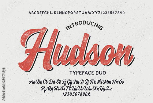  "The Hudson". Vintage Brush Script Modern Alphabet With Handmade Font. Vector Illustration. © ANDREI