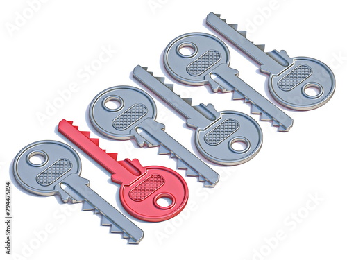 Door keys with red one 3D