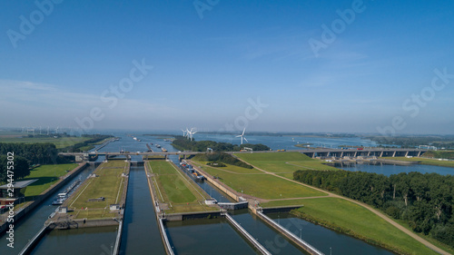 Volkeraksluizen Hollands Diep. Drone photograpy from the delta works in the netherlands in the Netherlands © Tjeerd