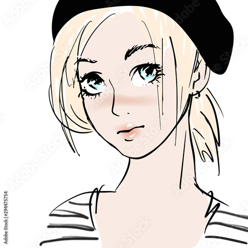 Portrait of young sailor girl, hand drawn in sketch style photo