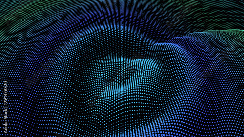 Particle 3D wavy ripple effect. Color Grid surface