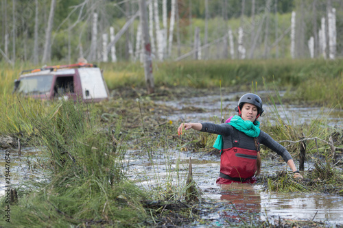 Off road sport, cars overcome the swamp