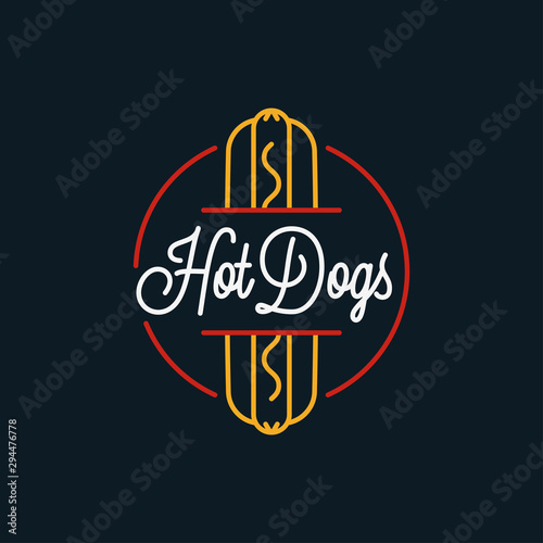 Hot dog logo. Round linear logo of hotdog shop