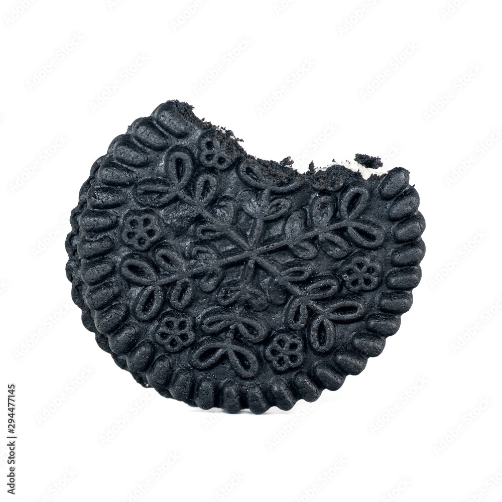 bitten round black-and-white cookies isolated on white background bitten round black-and-white cookies isolated on white background