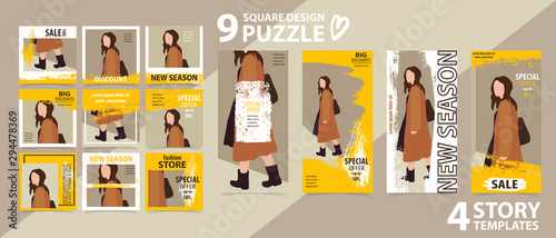 Trendy editable template for social networks stories and posts, vector illustration.