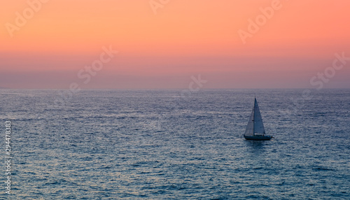 Sailboats off the coast of Donostia, Spain