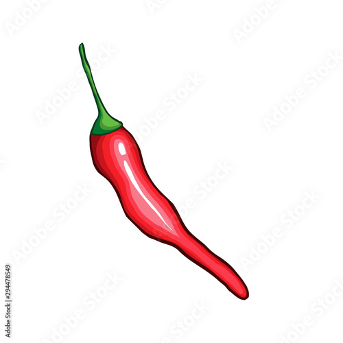 Chili single pepper hand drawn vector illustration. Traditional mexican food ingredient cartoon symbol. Natural spicy vegetables, tasty organic spices. Delicious cayenne, red jalapeno
