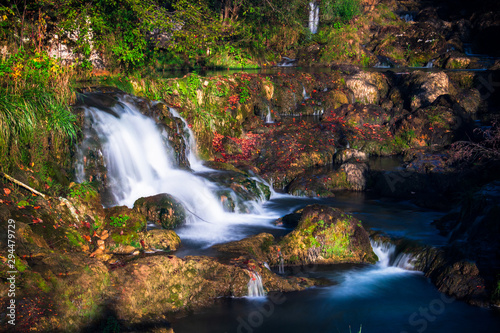 Small waterfall in a forest in Krupa na Vrbasu by the Banja Luka in Bosnia and Herzegovina