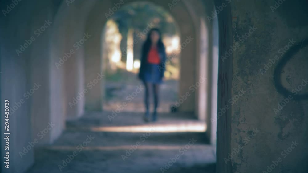 Man attacking lonely woman walking.Violence,aggression,rape