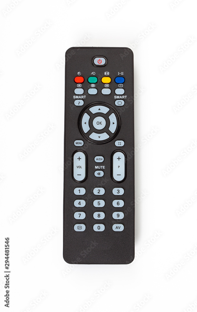 remote control for tv on the white background. top view remote control for tv on the white background. top view