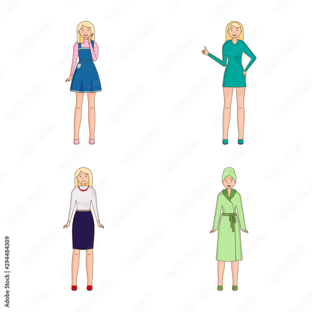 Vector design of woman and body symbol. Set of woman and style vector icon for stock.