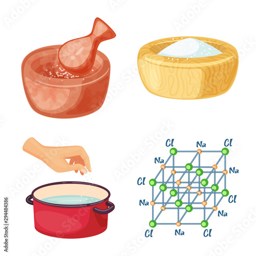 Vector illustration of salt and food logo. Set of salt and mineral stock symbol for web.