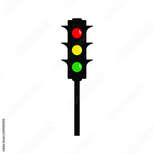 Traffic light with red, yellow and green lamps. Semaphore regulate transportation on crossroads urban road. Vector illustration